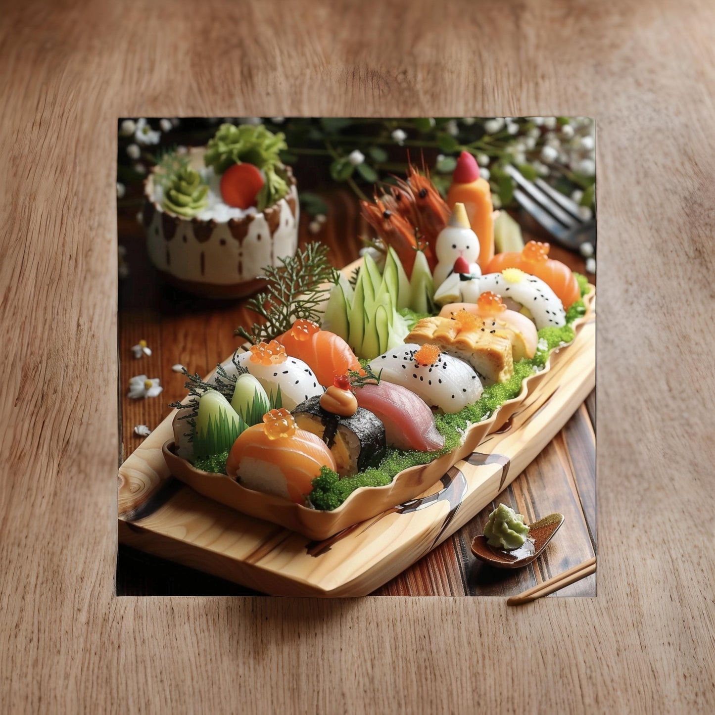 A magical dreamlike sushi in the style of Hayao Miyazaki