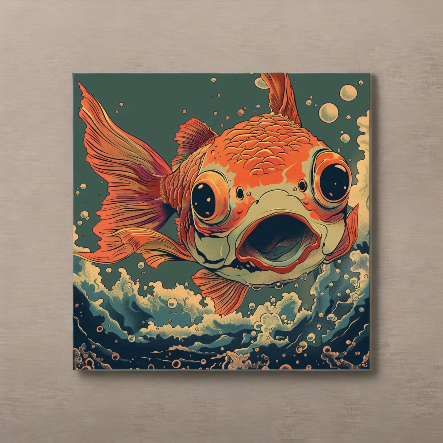 A whimsical retro comic book goldfish animal in the style of Mad Magazine