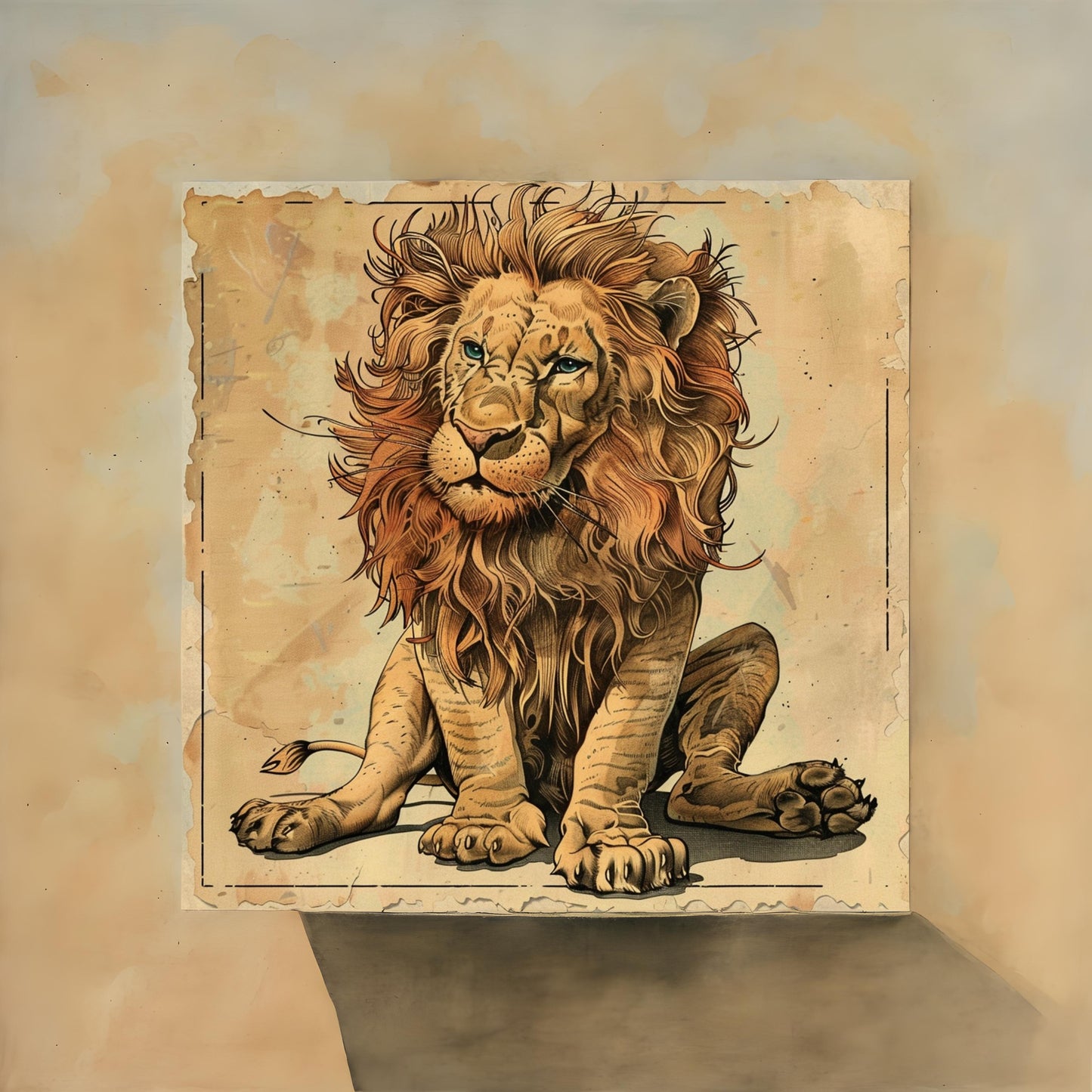 A whimsical retro comic book lion animal in the style of Mad Magazine