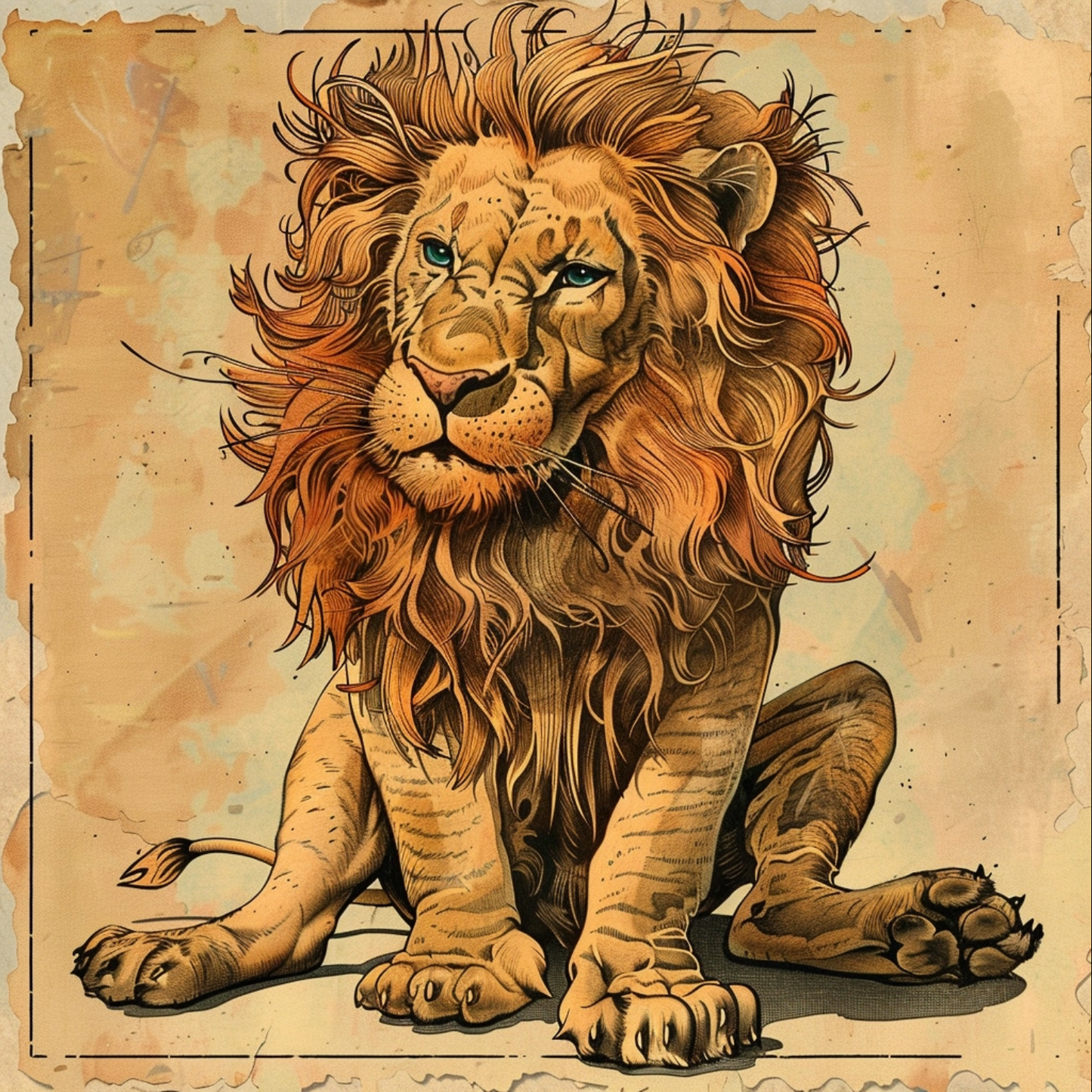 A whimsical retro comic book lion animal in the style of Mad Magazine