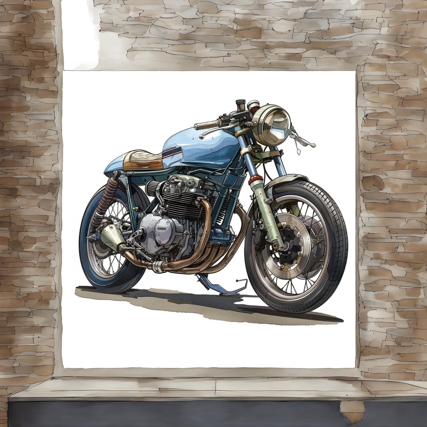 cafe racer motorbike diagramatic drawing