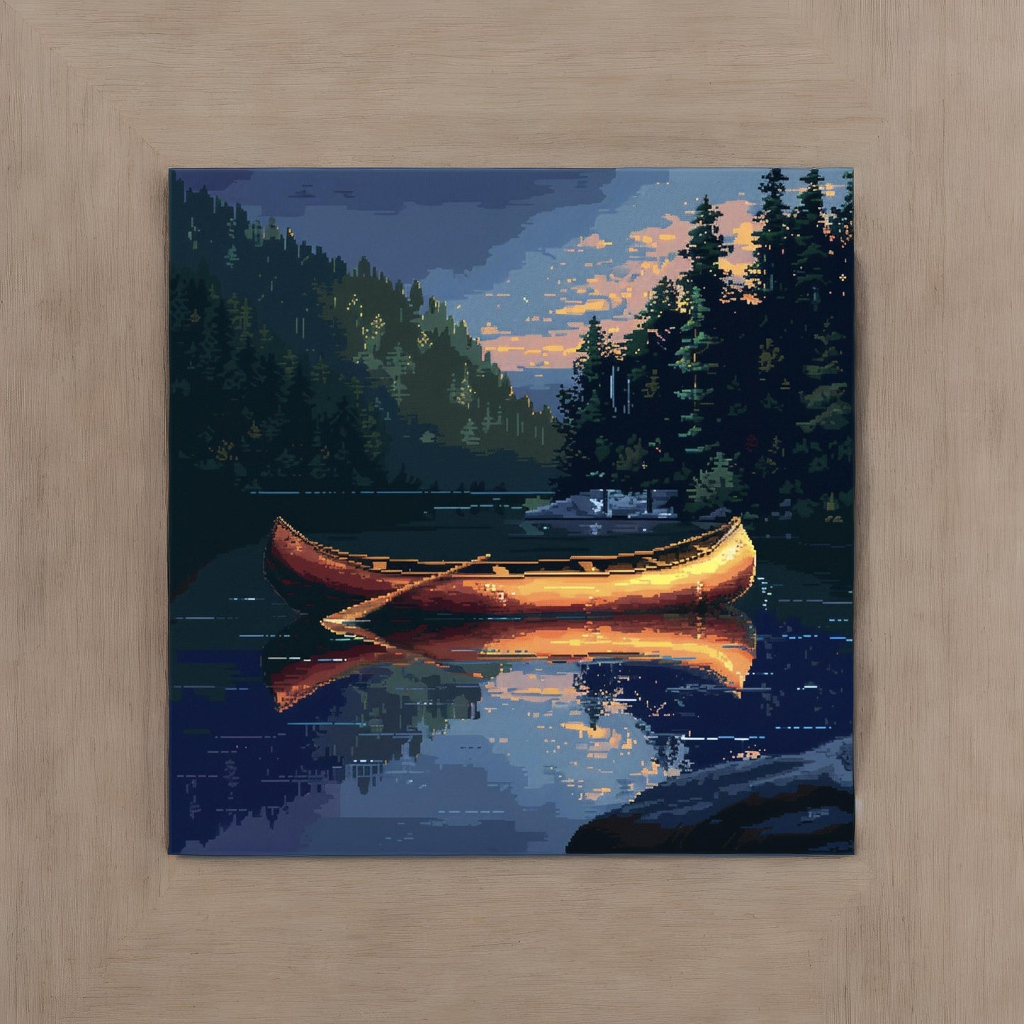Canoe in pixel art style