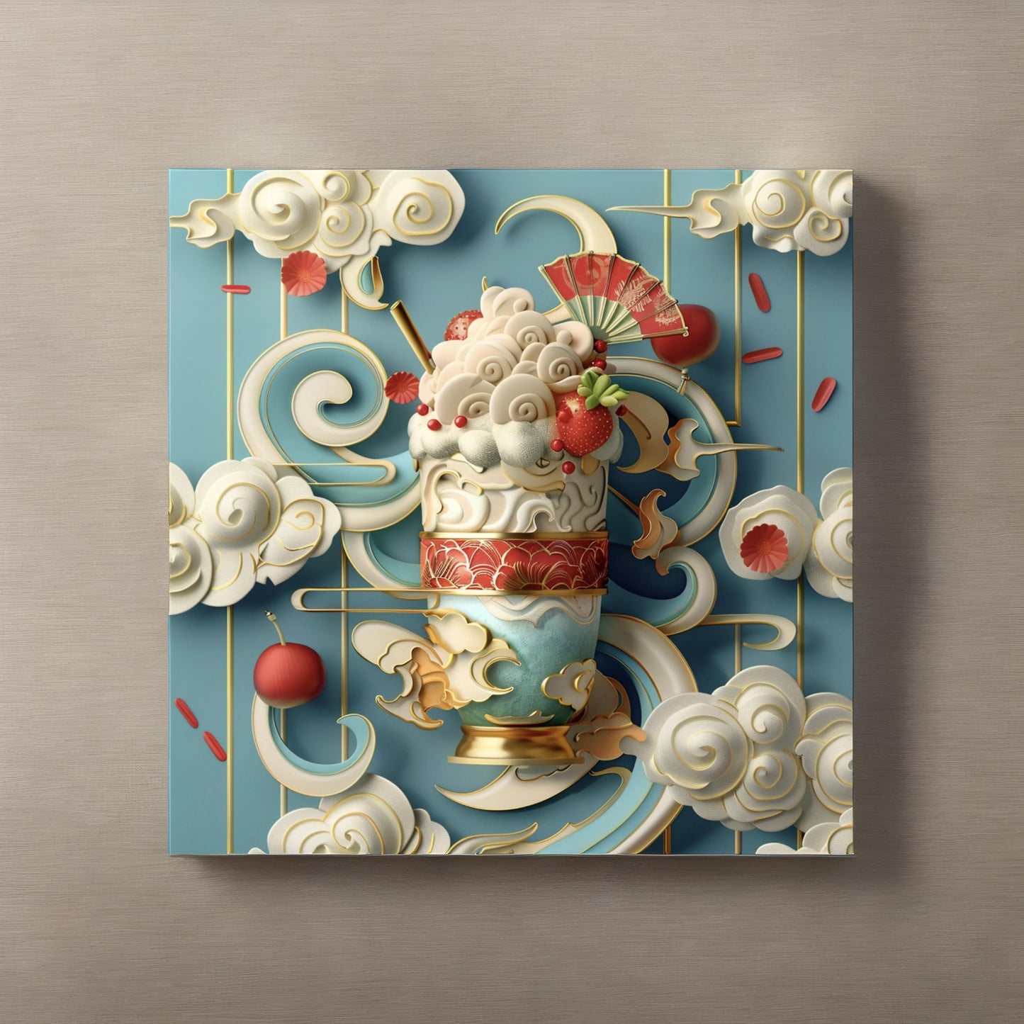 Chinese illustration of smoothie on blue background