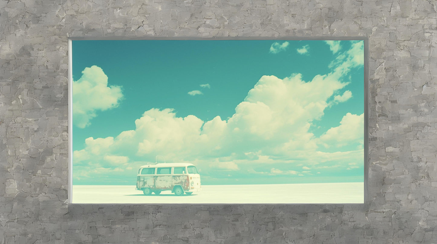 Dreamy exterior van in the blue sky