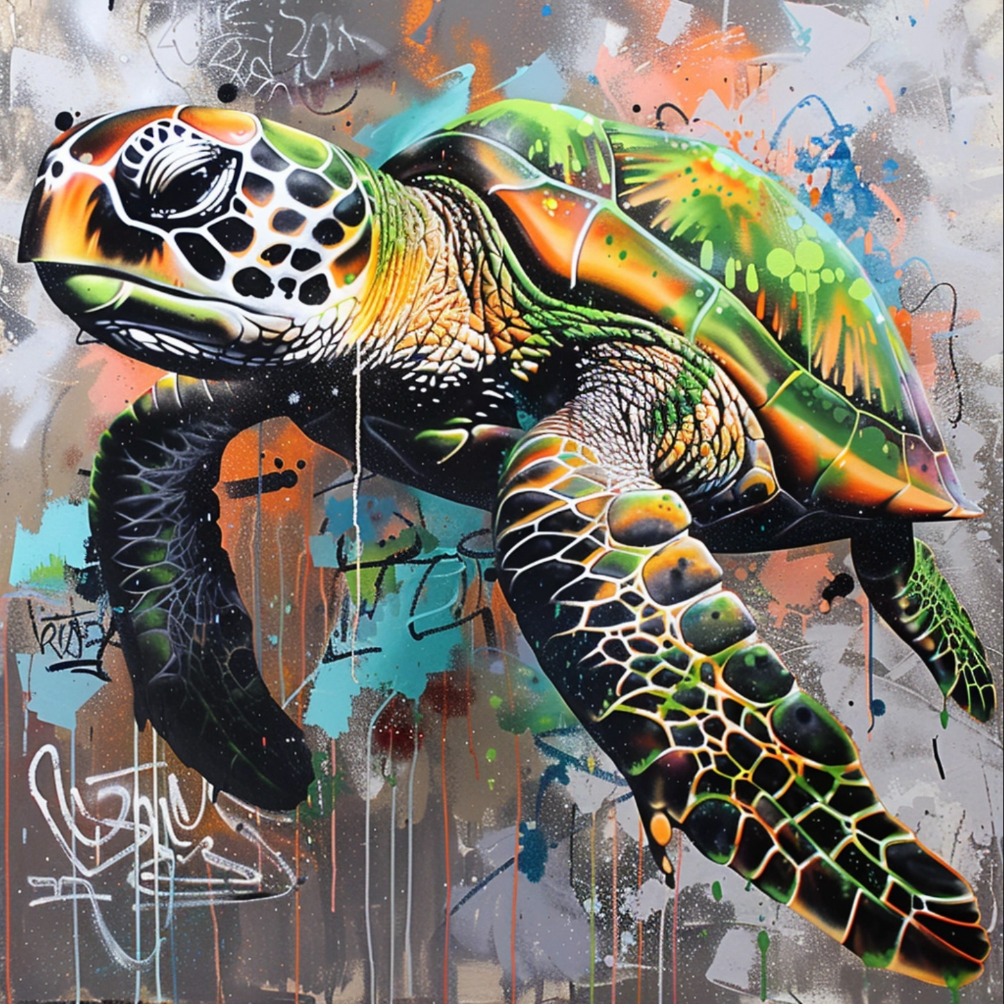 Graffit art of cartoon representing turtle animal