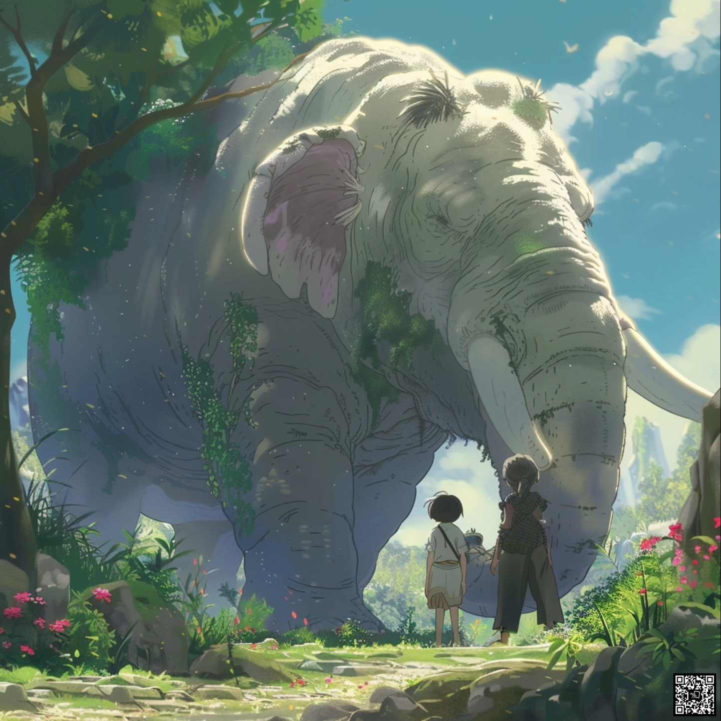 A magical dreamlike elephant animal in the style of Hayao MiyazakI