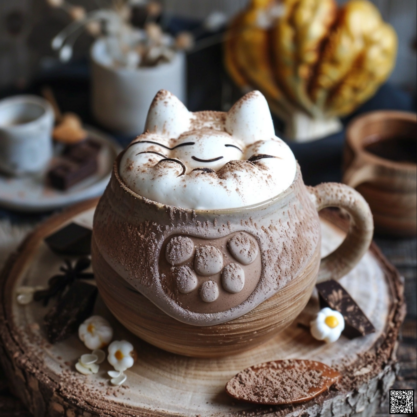 A magical dreamlike hot chocolate in the style of Hayao Miyazaki