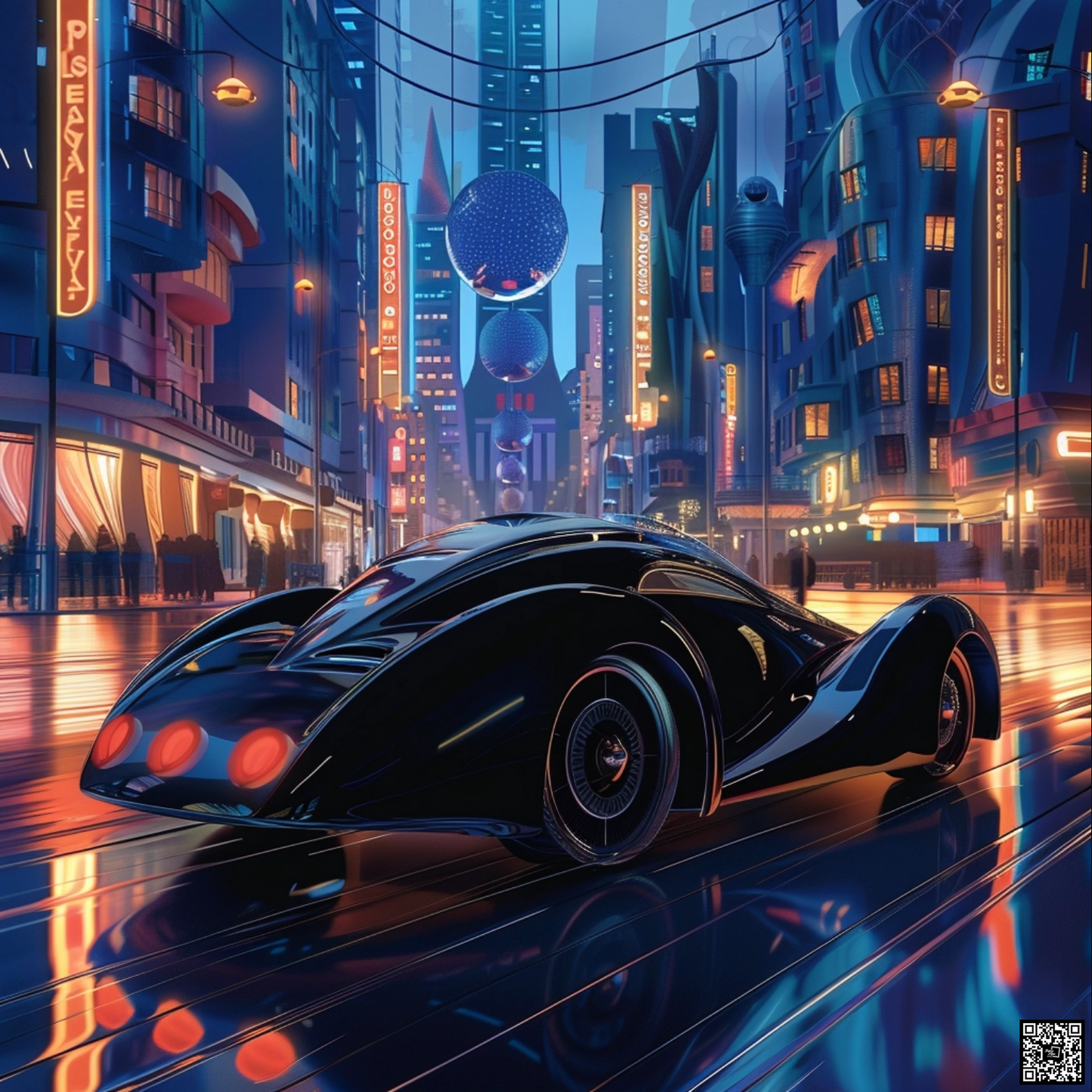 Art deco style image of electric car