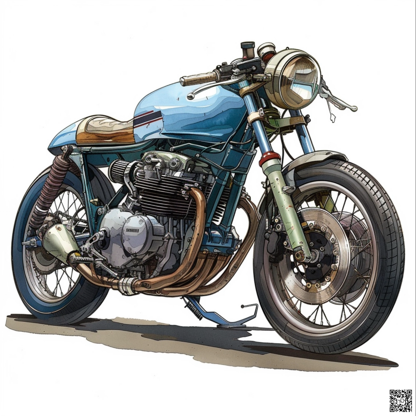 cafe racer motorbike diagramatic drawing