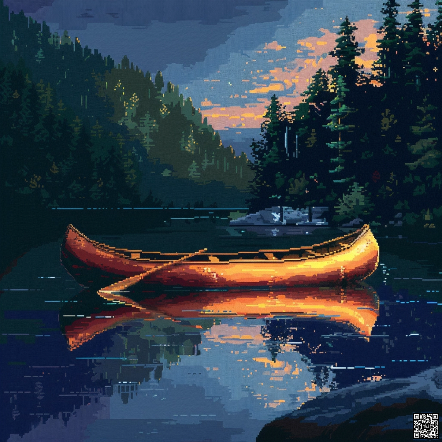 Canoe in pixel art style