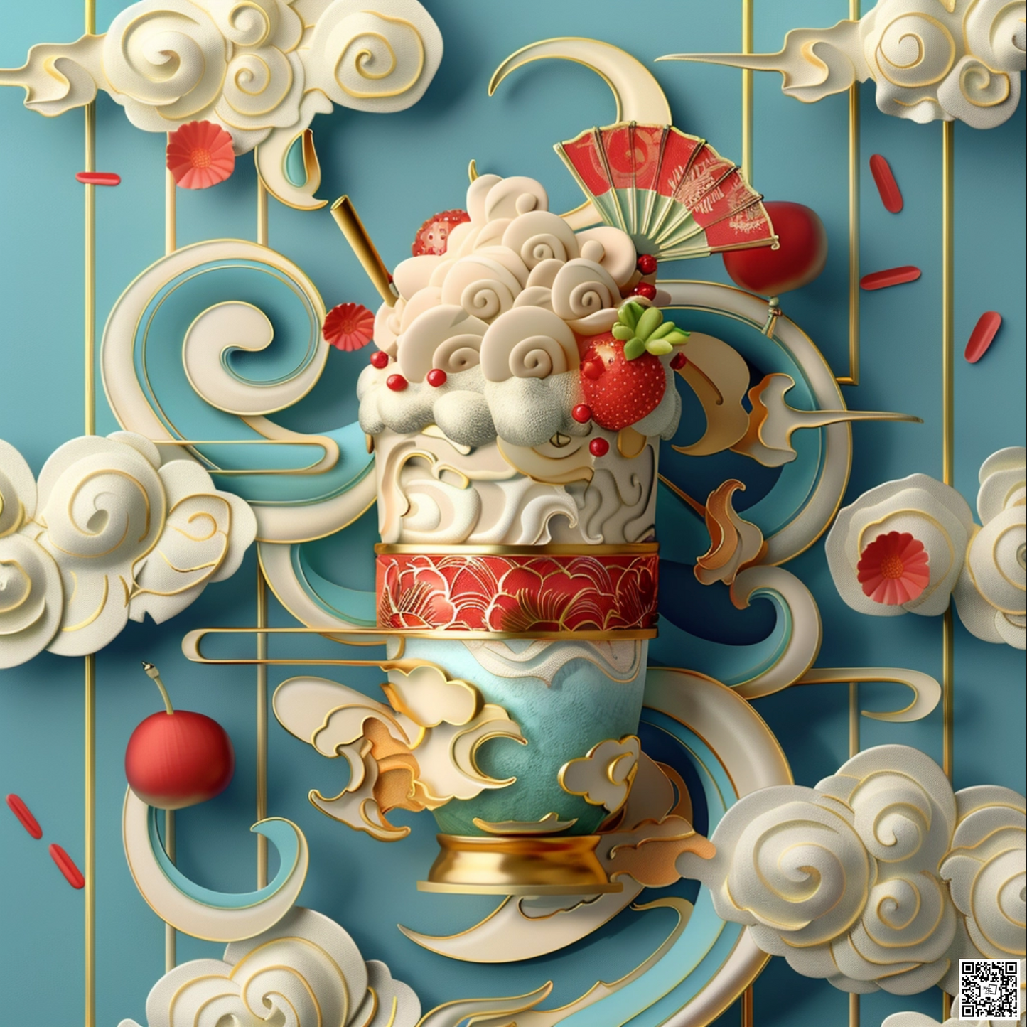 Chinese illustration of smoothie on blue background