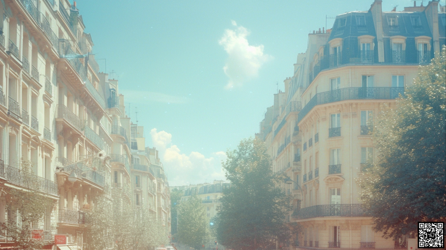 Dreamy exterior Paris in the blue sky
