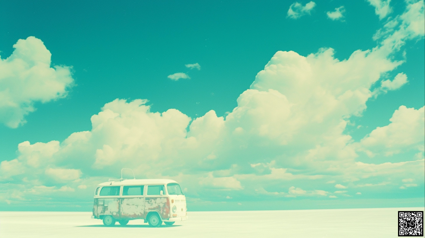 Dreamy exterior van in the blue sky