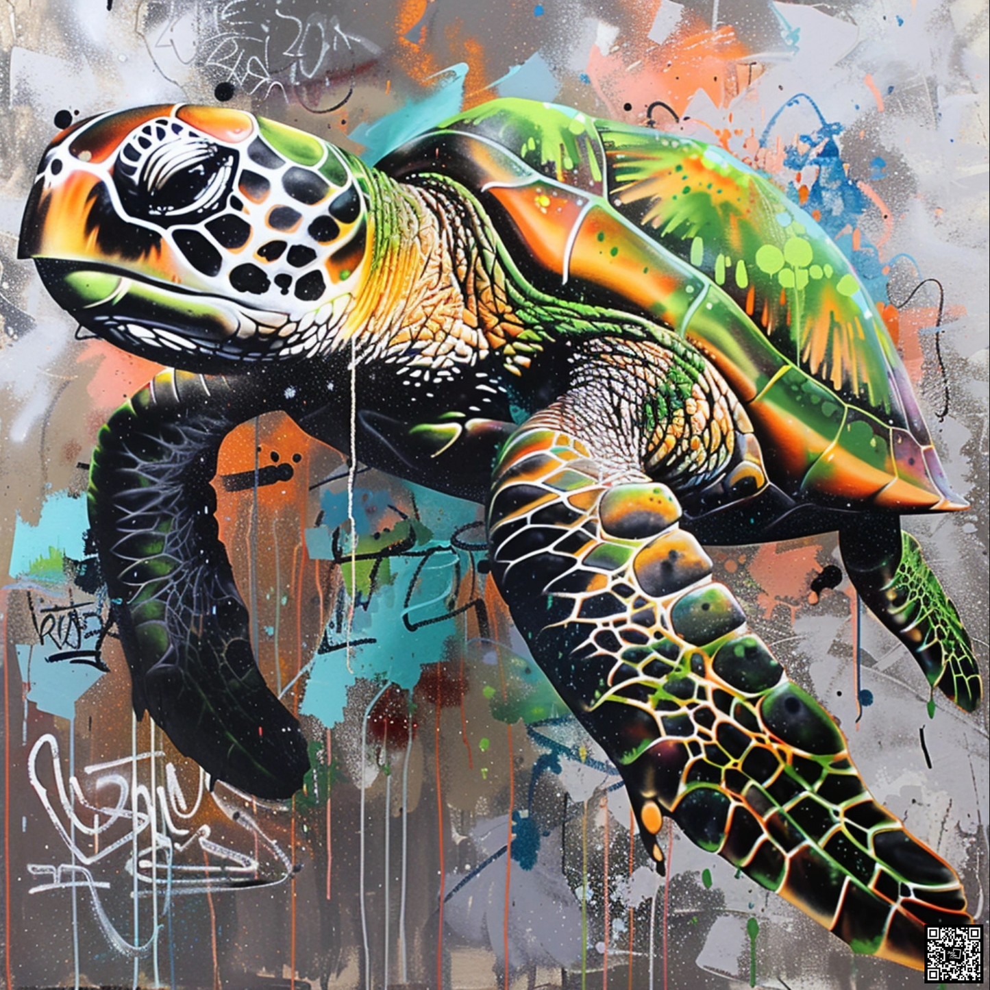 Graffit art of cartoon representing turtle animal