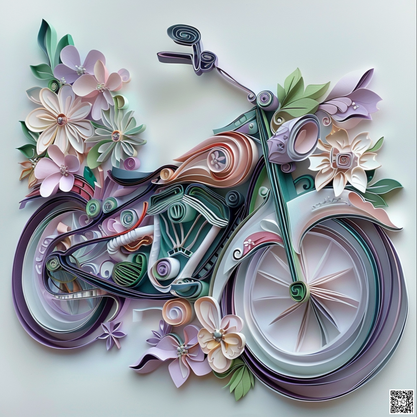 Quad motorcycle with leaves and flowers
