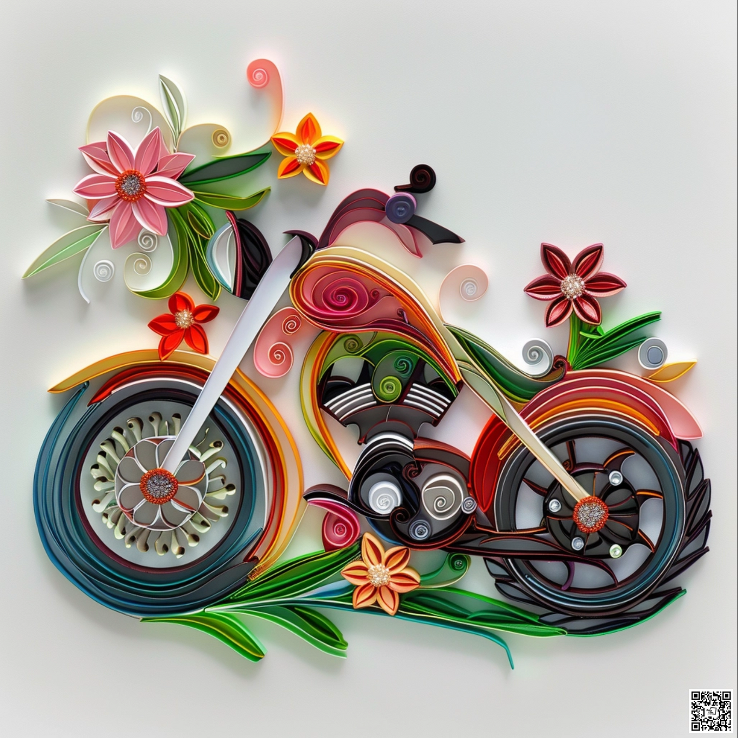 Speed motorbike with leaves and flowers