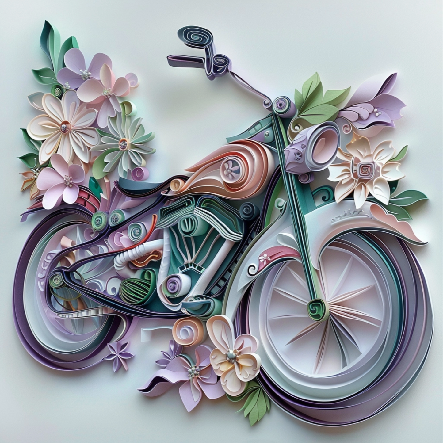 Quad motorcycle with leaves and flowers