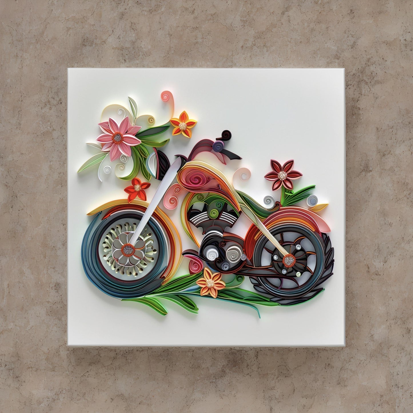 Speed motorbike with leaves and flowers