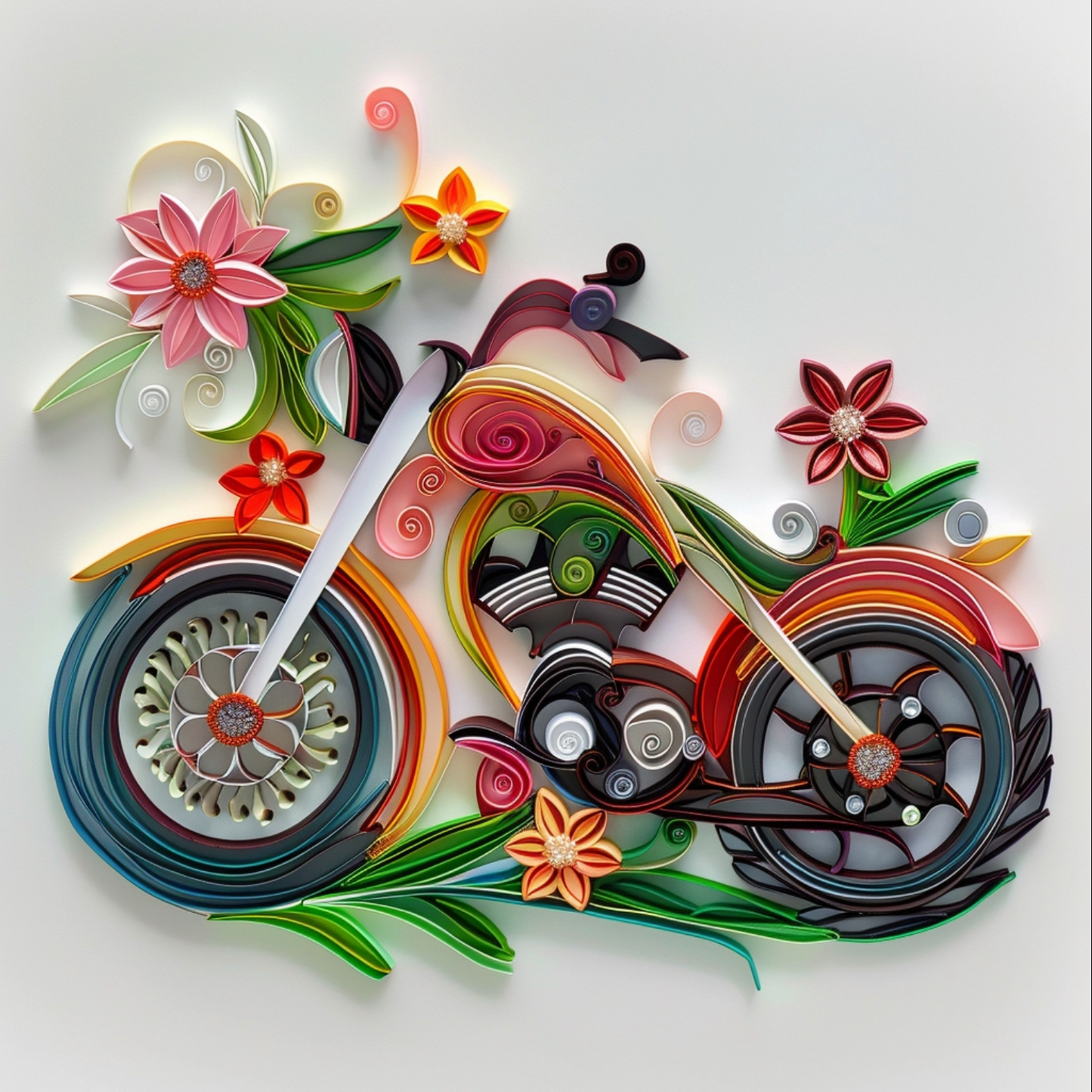 Speed motorbike with leaves and flowers