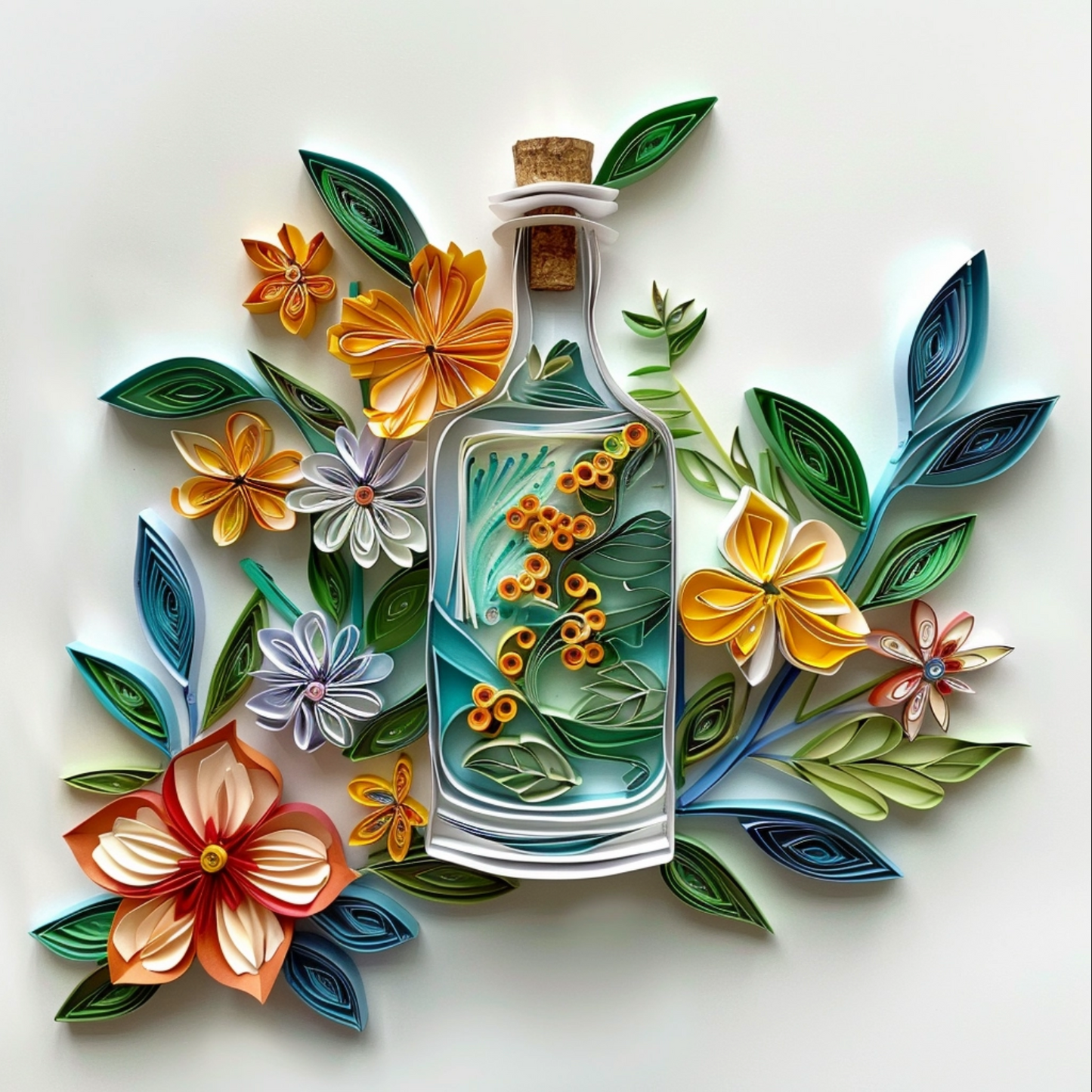 Vodka with leaves and flowers