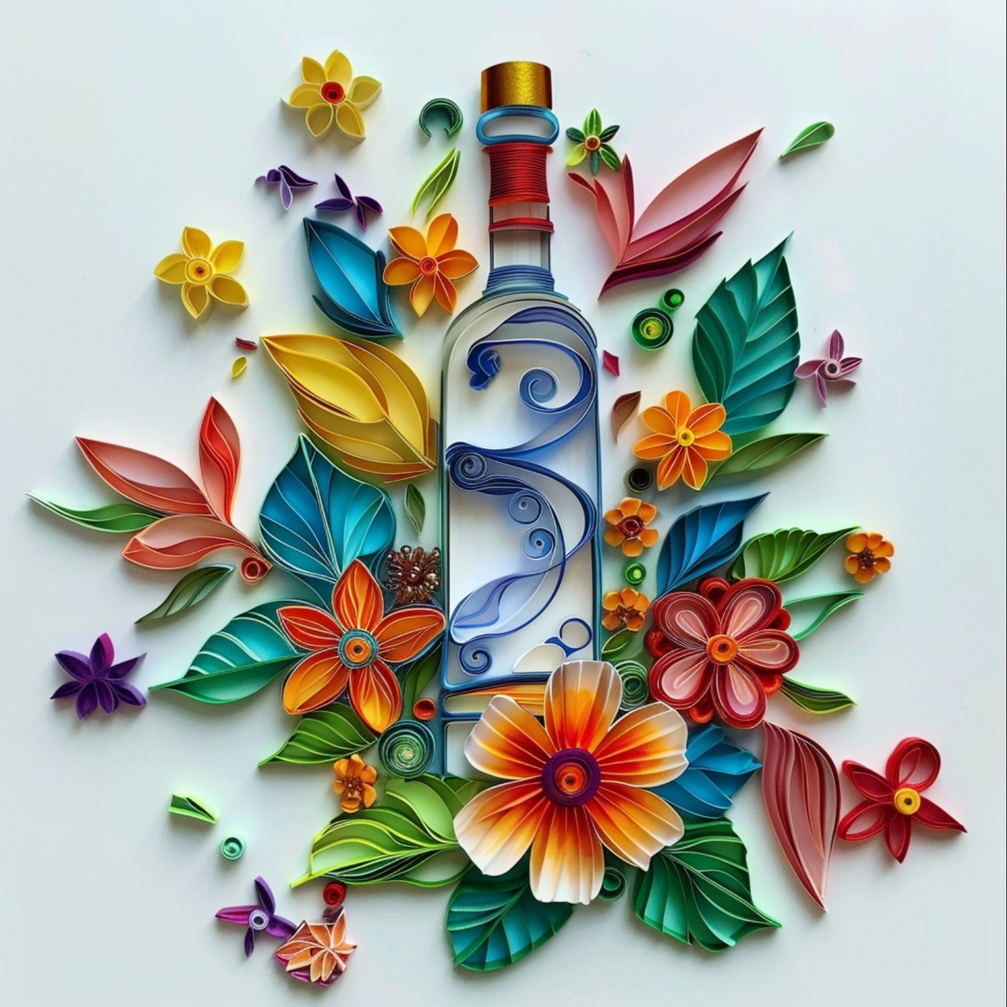 Vodka with leaves and flowers