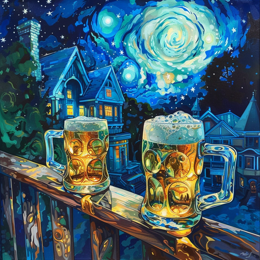 A blue starry beers by night