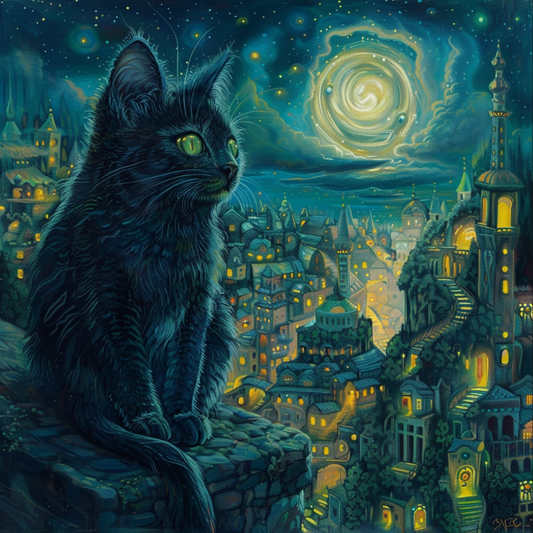 A blue starry cat animal by night