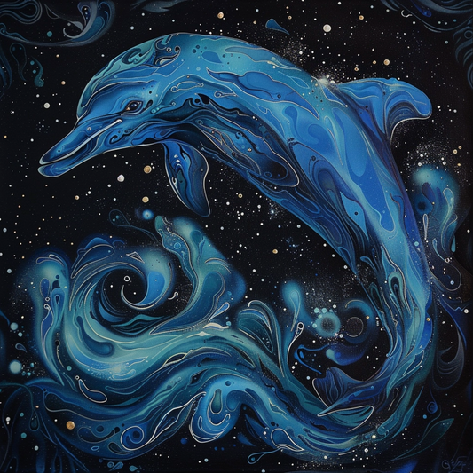 A blue starry dolphin animal by night