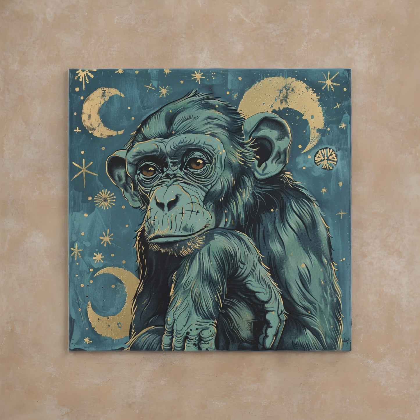 A blue starry monkey animal by night