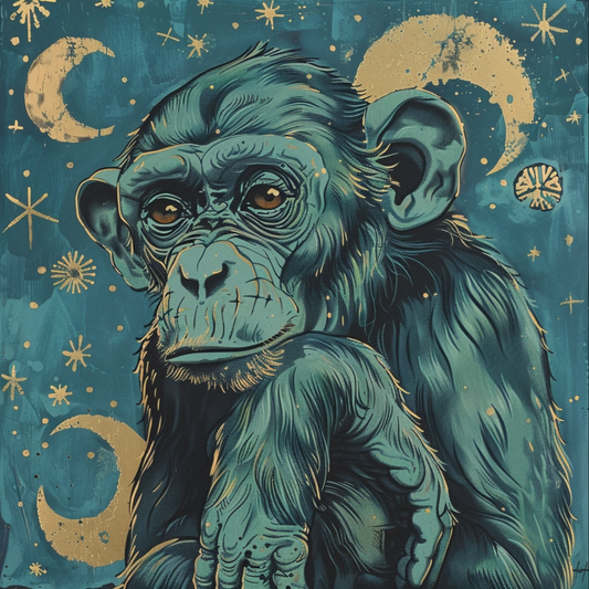 A blue starry monkey animal by night