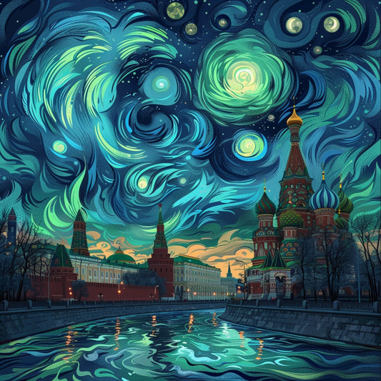 A blue starry Moscow by night