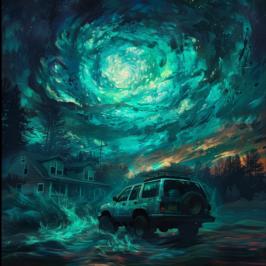 A blue starry suv by night