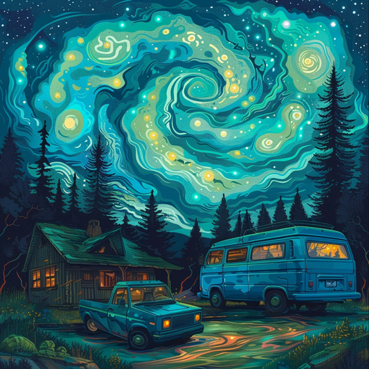 A blue starry van by night