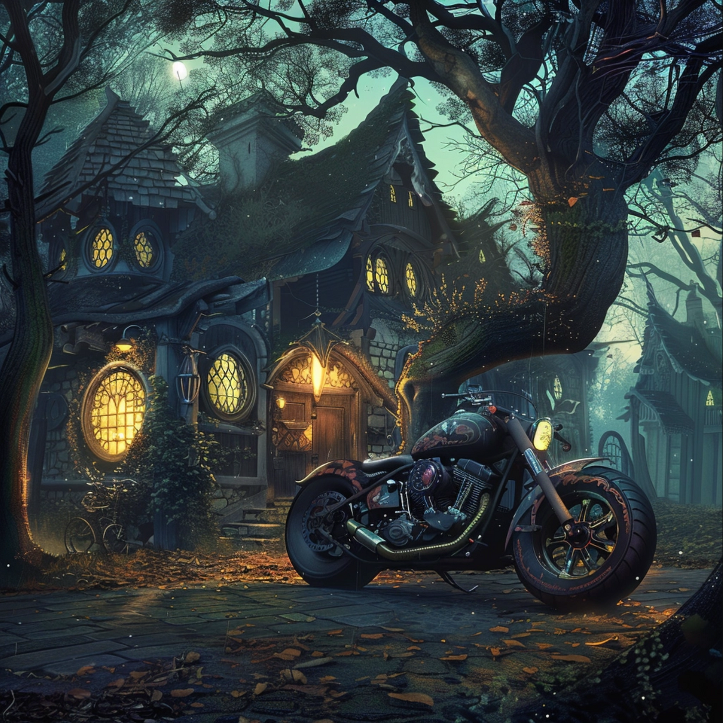 A magical dreamlike cafe racer motorcycle in the style of Hayao Miyazaki