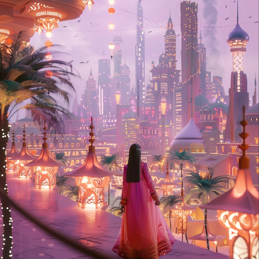 A magical dreamlike Dubai in the style of Hayao Miyazaki