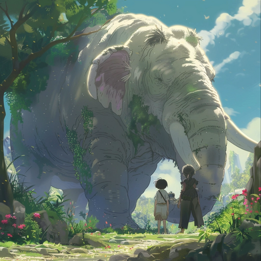 A magical dreamlike elephant animal in the style of Hayao MiyazakI