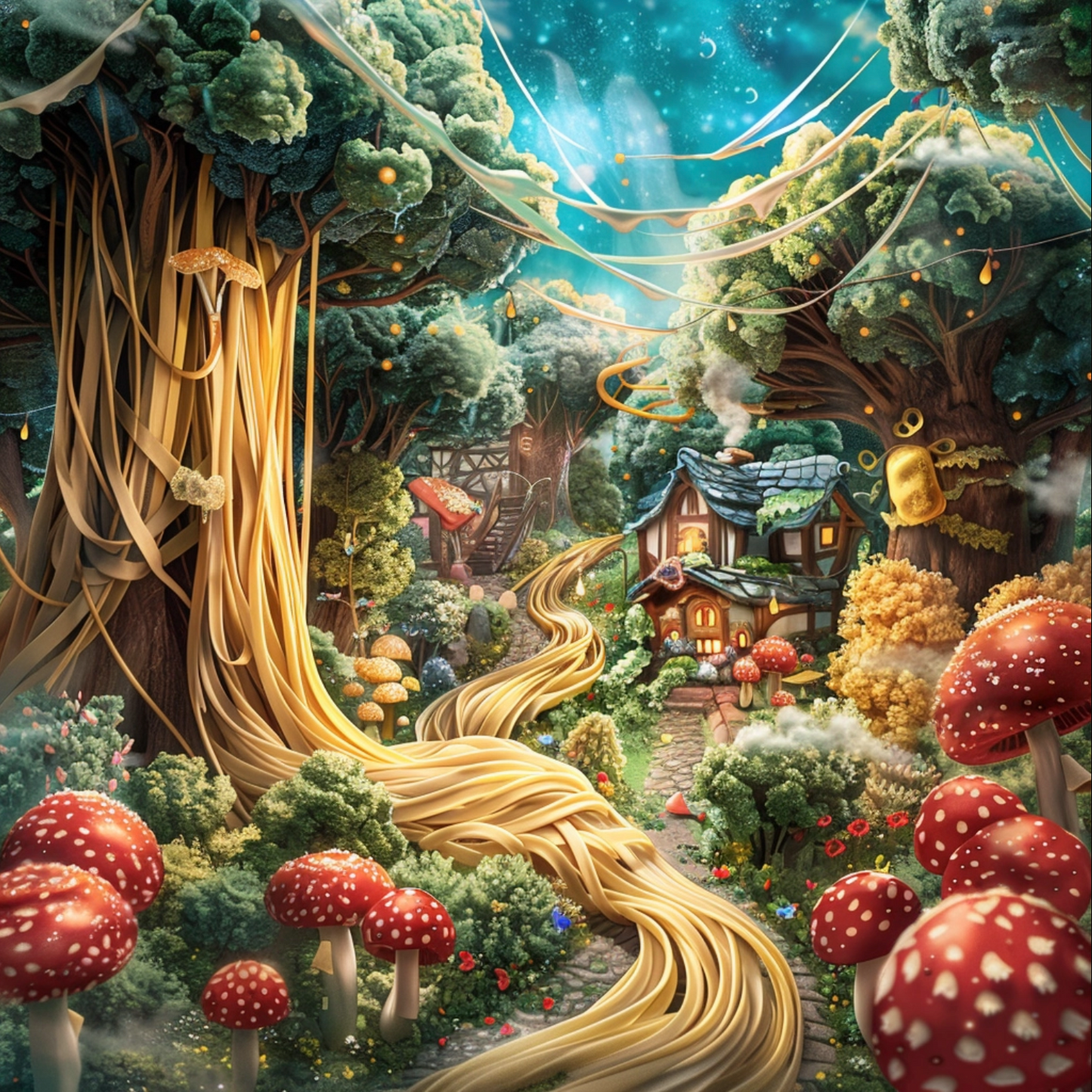 A magical dreamlike pasta in the style of Hayao Miyazaki