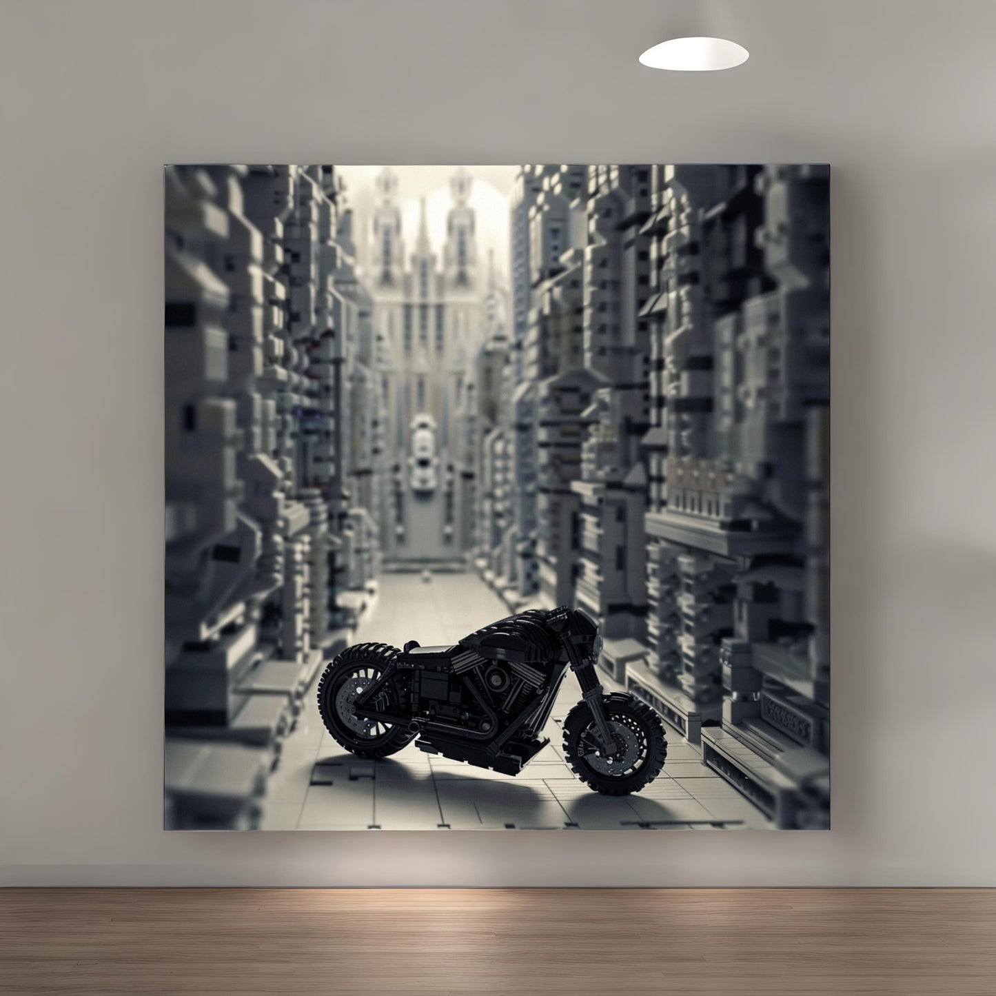 A minimalist black and white shot of quad motorcycle