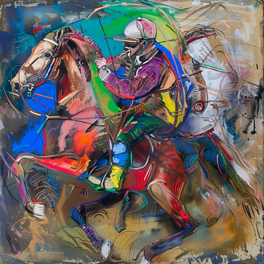 Allegory of horse riding sport colorful stylize
