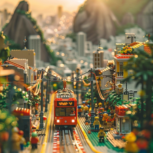 An abstract photo of Rio De Janeiro driving through a sea of Legos