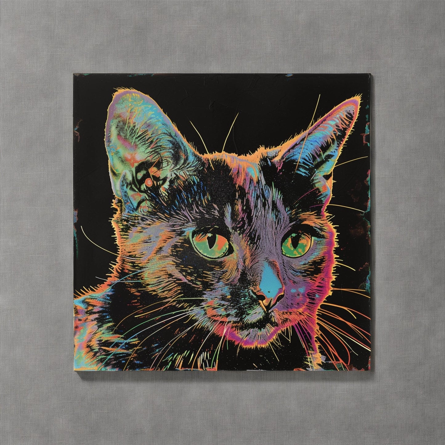 Baroque punk type cat animal in the style of risograph printed portraiture on artists paper