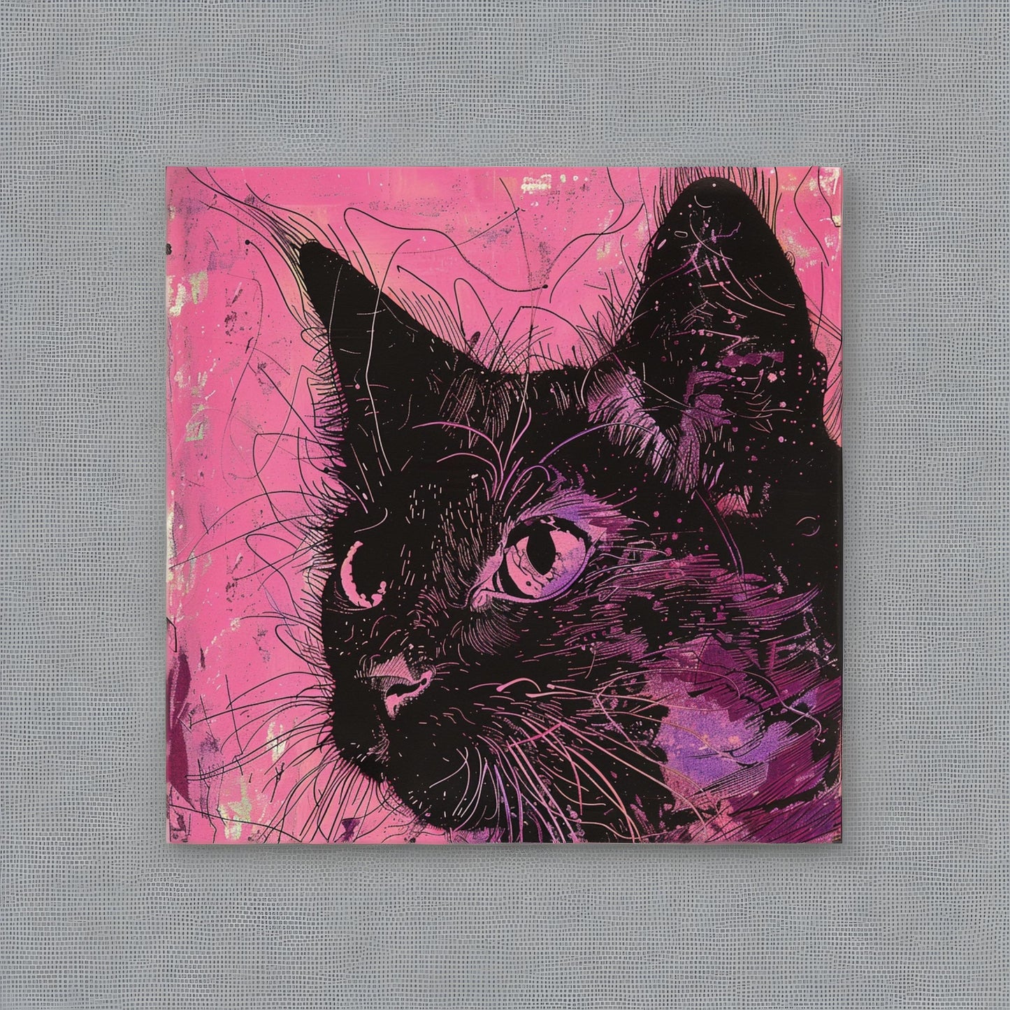 Baroque punk type cat animal in the style of risograph printed portraiture on artists paper