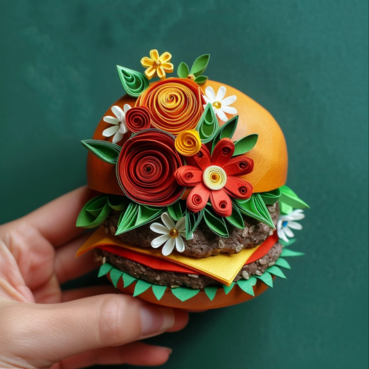 Burger with leaves and flowers