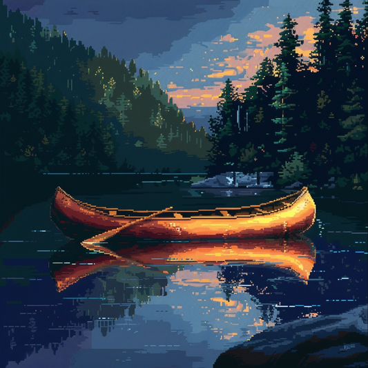 Canoe in pixel art style