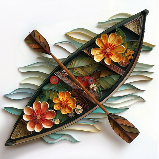 Canoe with leaves and flowers