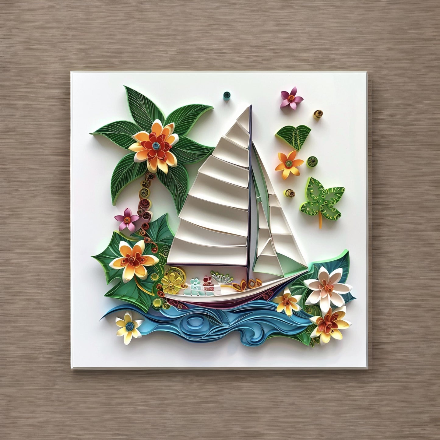 Catamaran with leaves and flowers