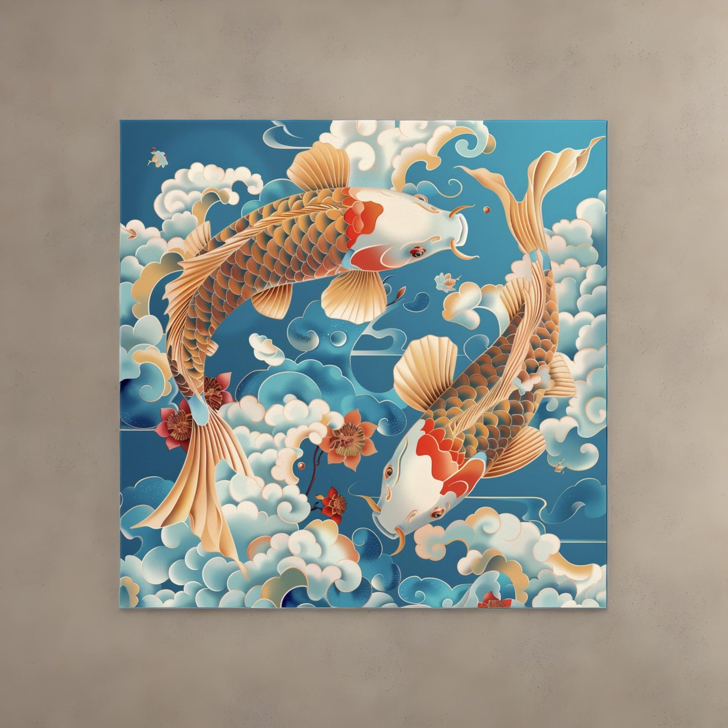 Chinese illustration of goldfish animal on blue background