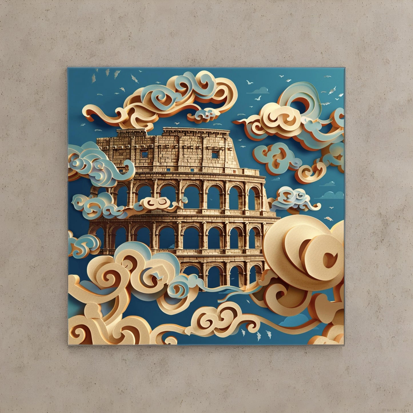 Chinese illustration of Rome on blue background