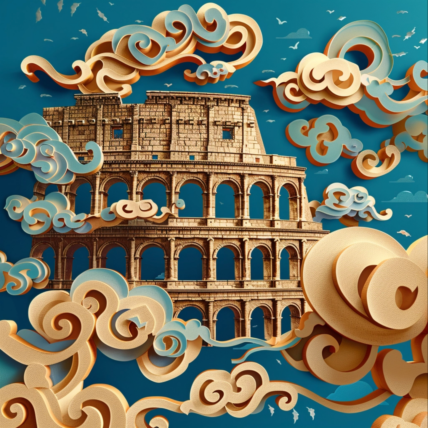 Chinese illustration of Rome on blue background