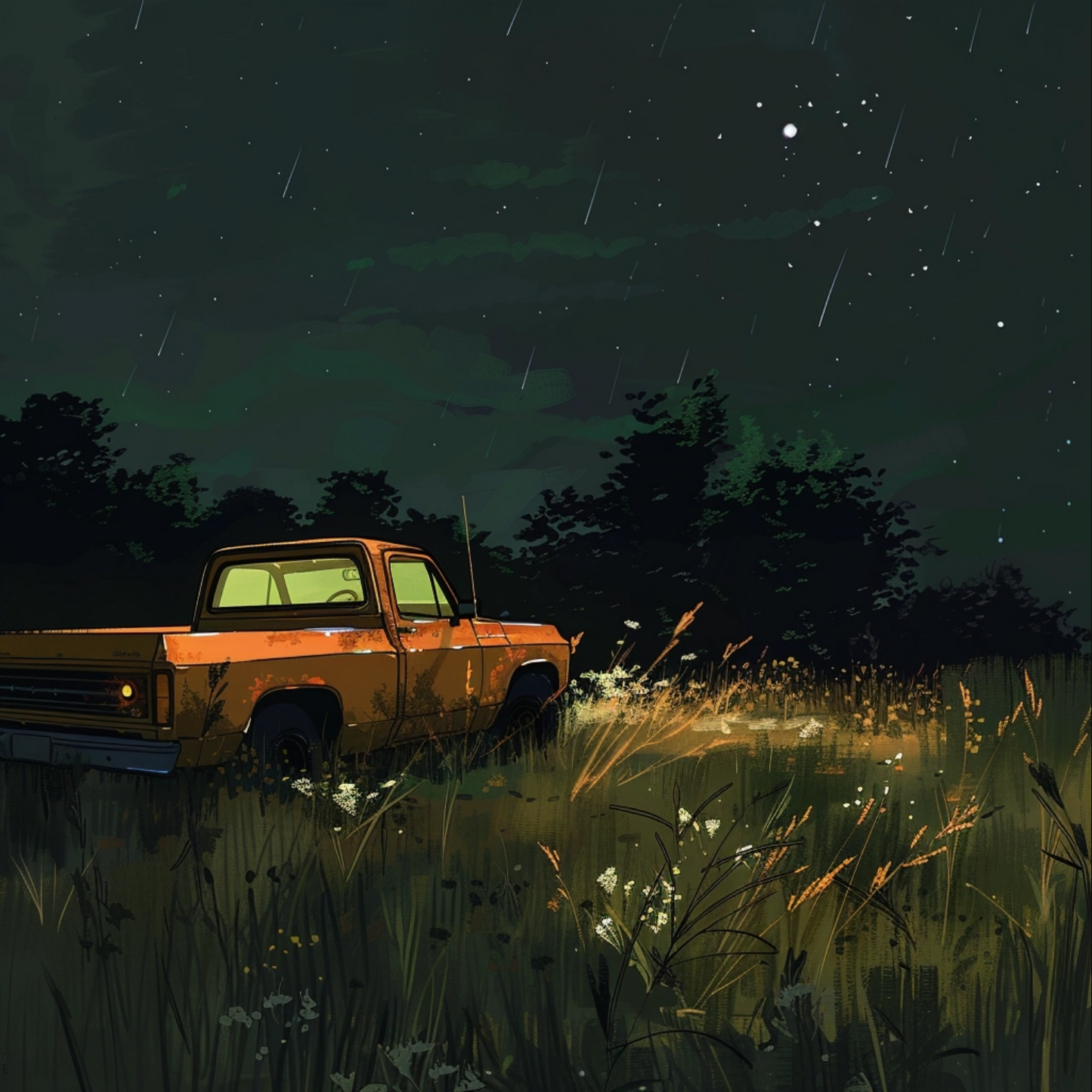 Digital art of by pick-up car night stylize